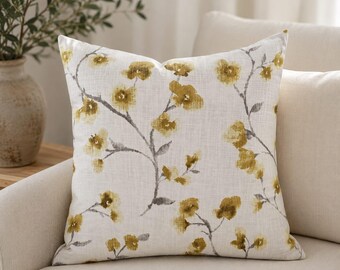 Floral Cotton Pillow Cover | Botanical Print Cushion | Farmhouse Home Decor