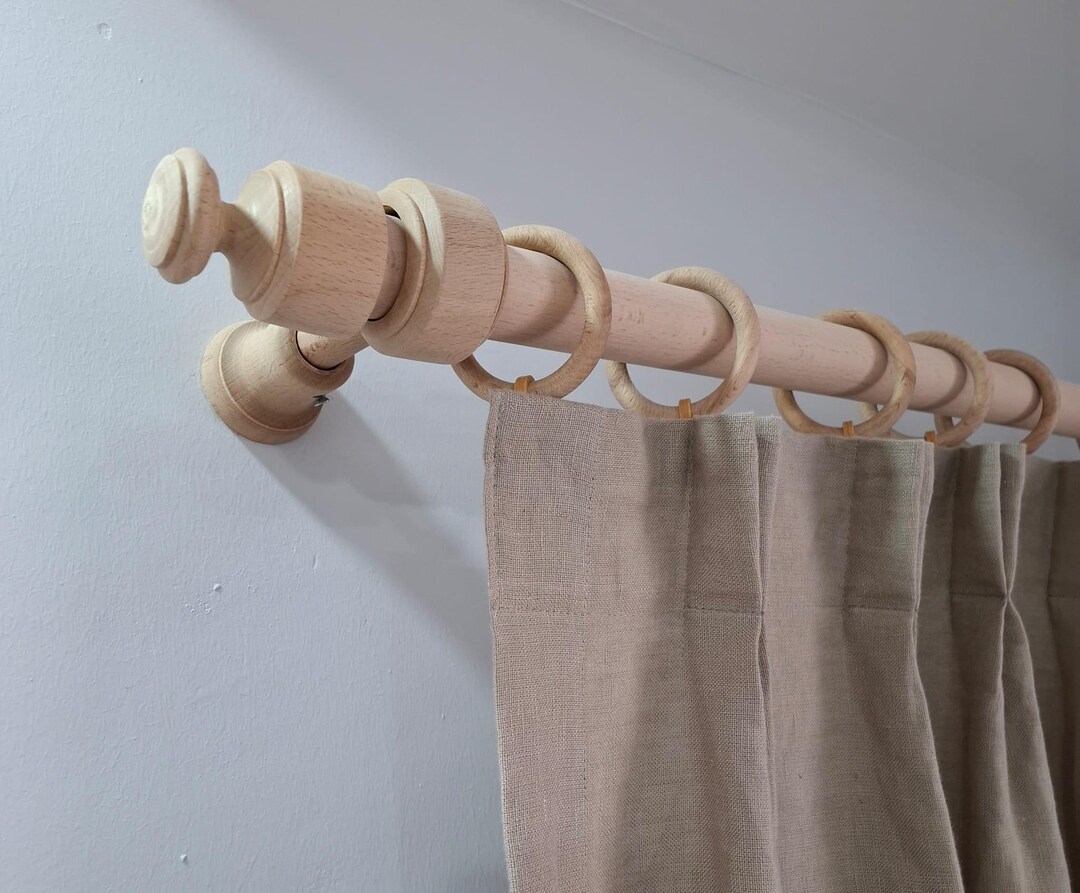 Rustic Picture Rods With Ribbon Handmade Hornbeam Curtain Rod, Rustic Farmhouse Wooden Window Rod - Etsy