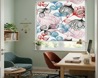 Colorful Floral Roller Blind, Modern Abstract Flower Window Shade, Custom Covering