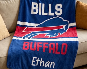 Personalized Buffalo Bills Blanket Soft Throw, Custom Name NFL Fan Gift