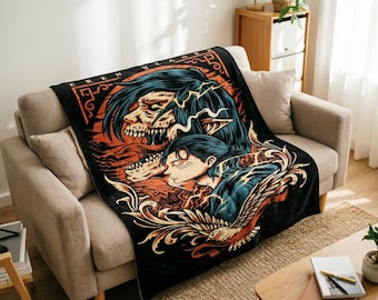 Attack On Titan Eren Yeager Holzschnitt Fleece Decke, Anime Manga Fan Dekor