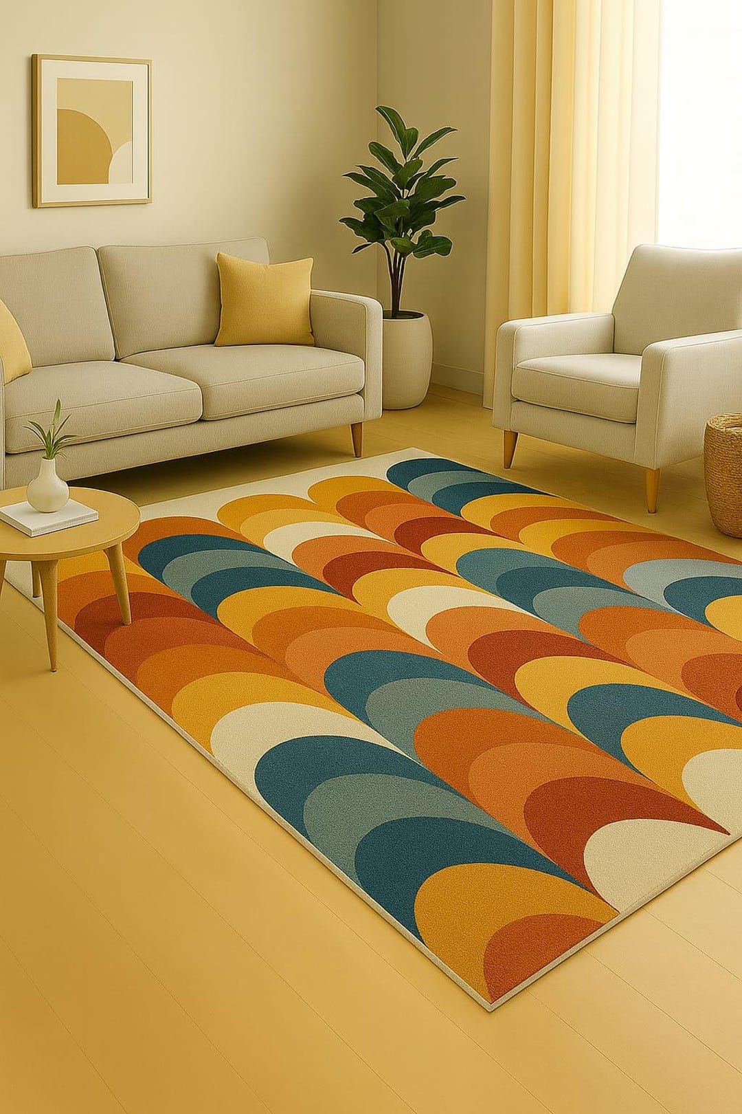 Mid-century Modern Abstract Arch Rug |hand Tufted Mustard & Teal Retro ...