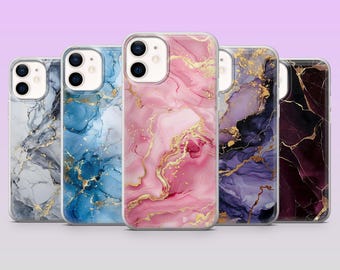 Custodia per telefono in marmo, elegante e di lusso, per iPhone 17Pro, 16, 15, 14, 13, 12, Samsung S25, S24, S23Fe, S22, A16, A26, A56, Pixel 10, 9Pro