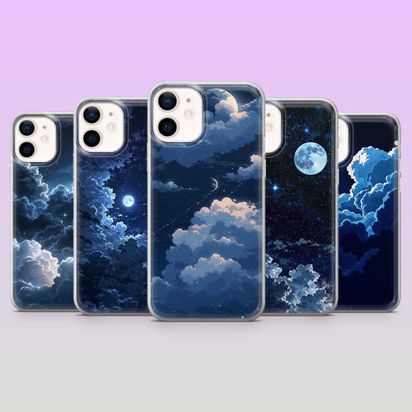 Moon Phone Case Night Celestial Cover für iPhone 17Pro, 16, 15, 14, 13, 12, Samsung S25, S24, S23Fe, S22, A16, A26, A56, Pixel 10, 9Pro