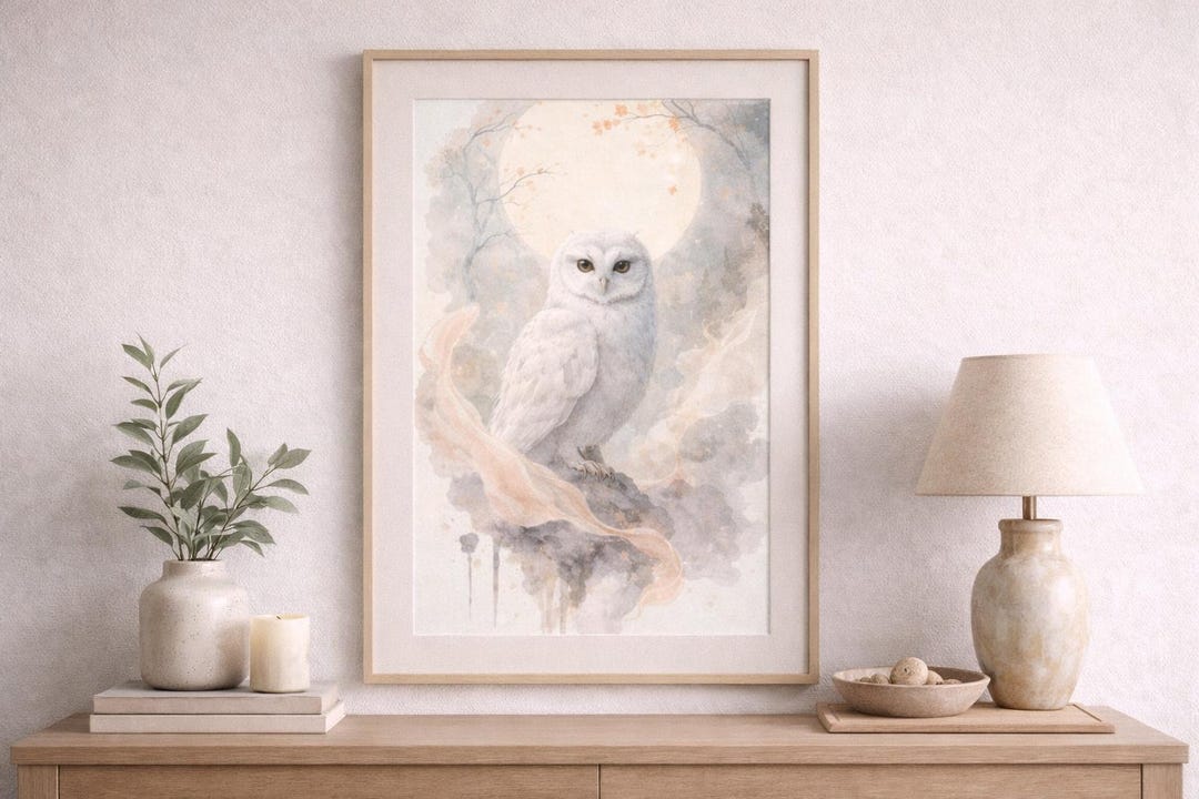 Mystical White Owl Art Print | Scandinavian Style Poster | Boho Owl ...