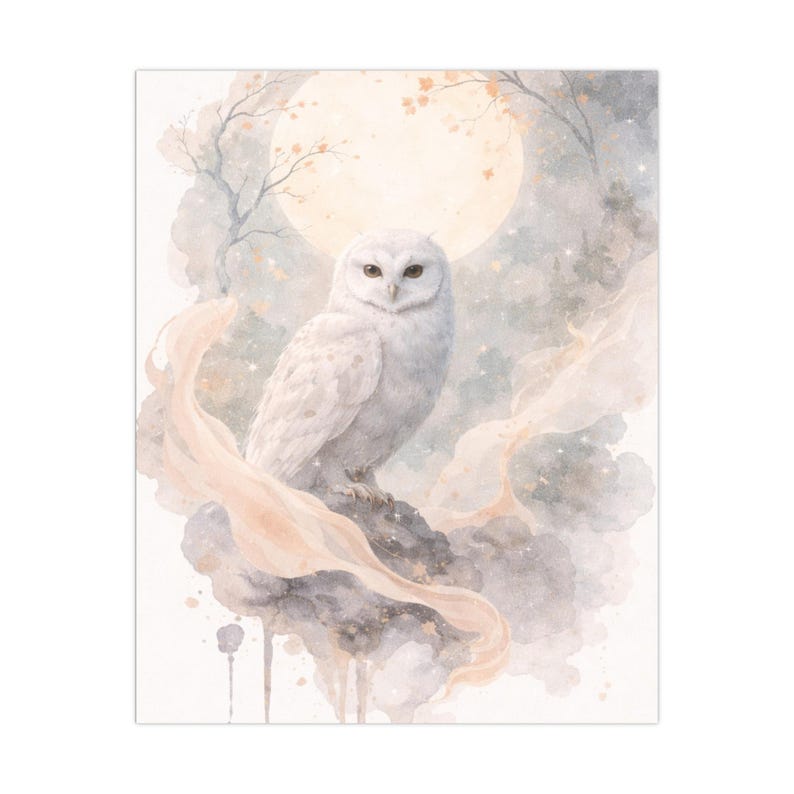Mystical White Owl Art Print | Scandinavian Style Poster | Boho Owl ...