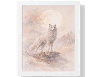 Mystical White Wolf Art Print | Framed Fantasy Wolf Poster | Boho Wildlife Wall Decor | Enchanted Forest Gift