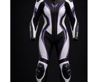 Women's Purple Leather Motorcycle Racing Suit | CE Level 2 Armored Biker Track Gear