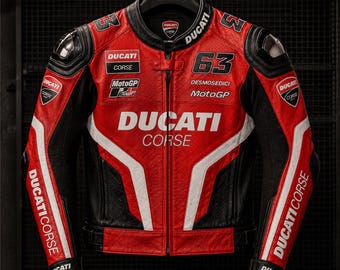 Chaqueta de moto de cuero Ducati Corse hecha a mano, ropa de motociclista MotoGP para hombre.
