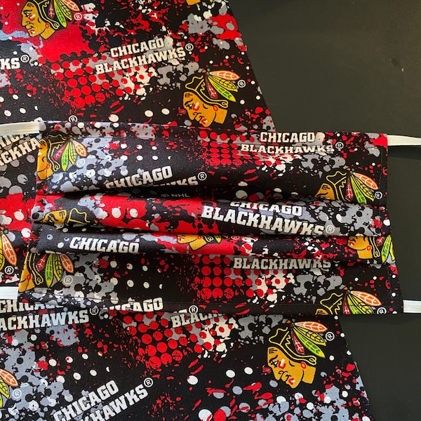 Cotton Chicago Blackhawks NHL Splatter Print Adult or Kid Size, Inside Pocket for Filter