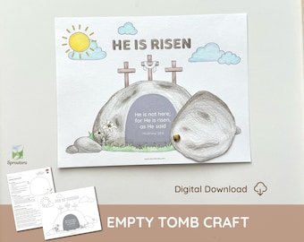 He is Risen Empty Tomb Coloring Craft for Kids• Printable Easter Sunday ...