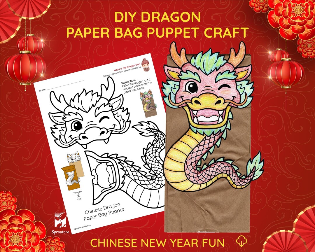 Dragon Paper Bag Puppet Craft • Chinese New Year Activity for Kids ...