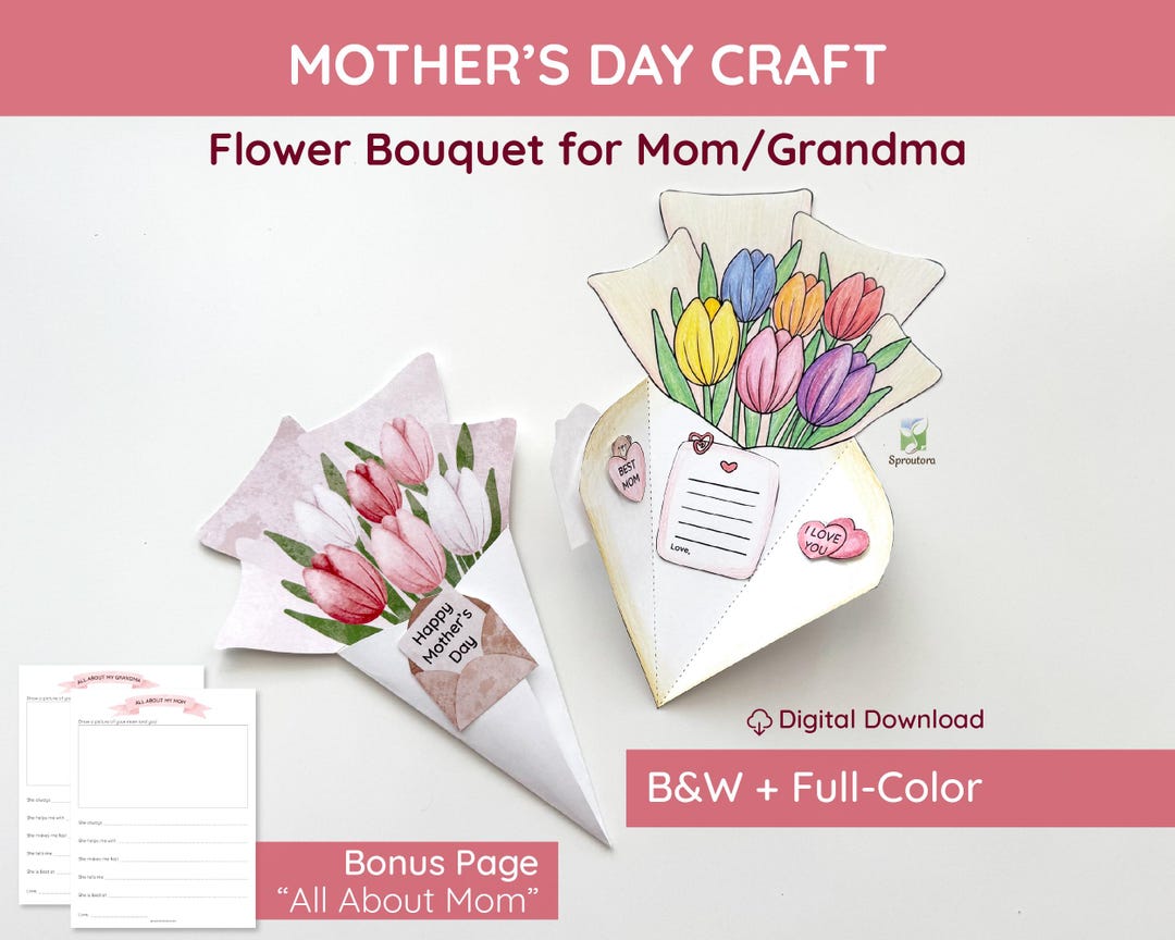 Mother’s Day Flower Bouquet Printable Craft for Kids • Build-your-own ...