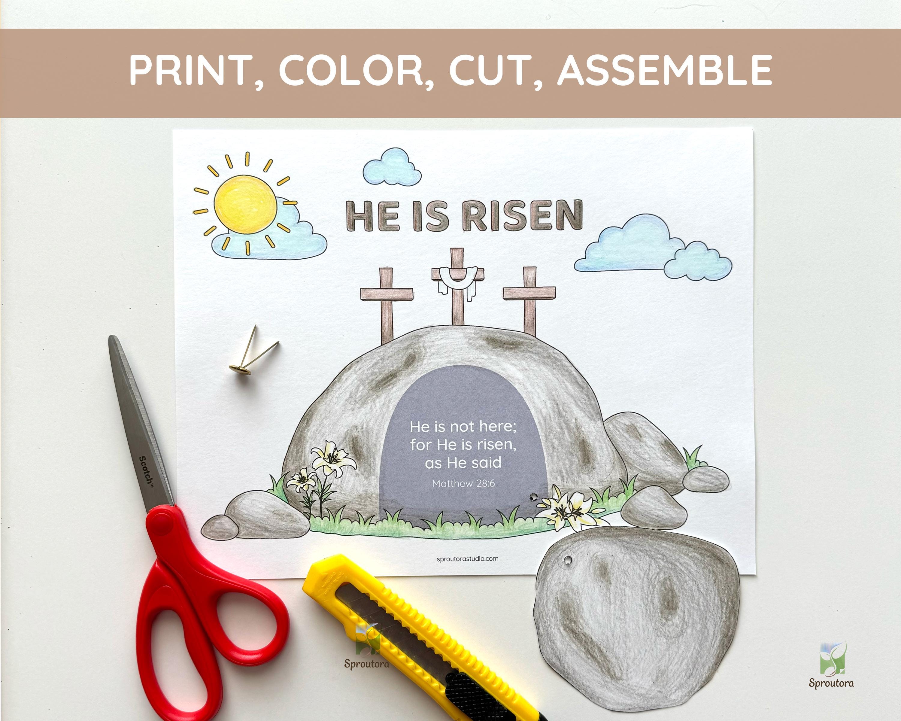 He is Risen Empty Tomb Coloring Craft for Kids• Printable Easter Sunday ...