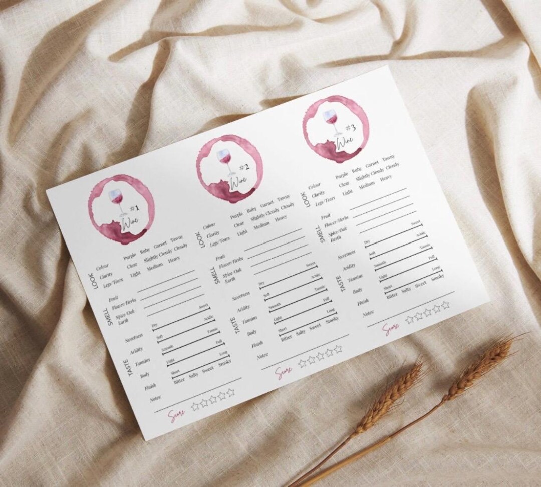 Red Wine Tasting Sheet Printable | Elegant Wine Tasting Placemat ...