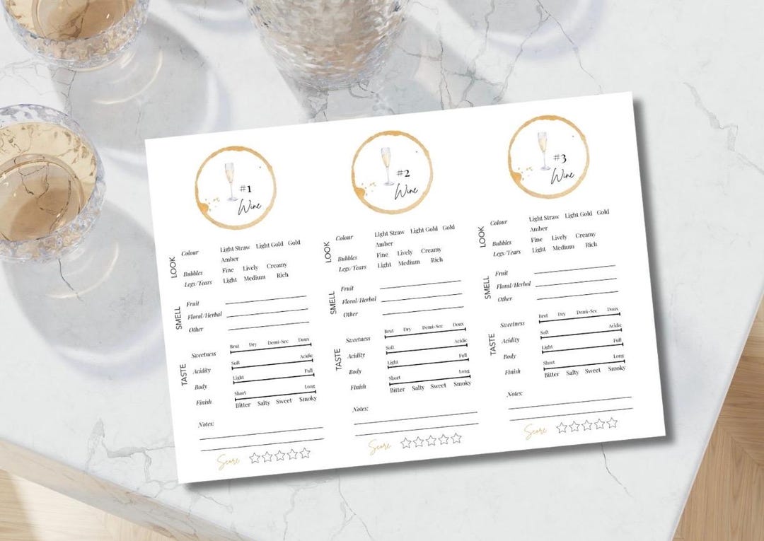 Sparkling Wine Tasting Sheet Printable | Elegant Wine Tasting Placemat ...