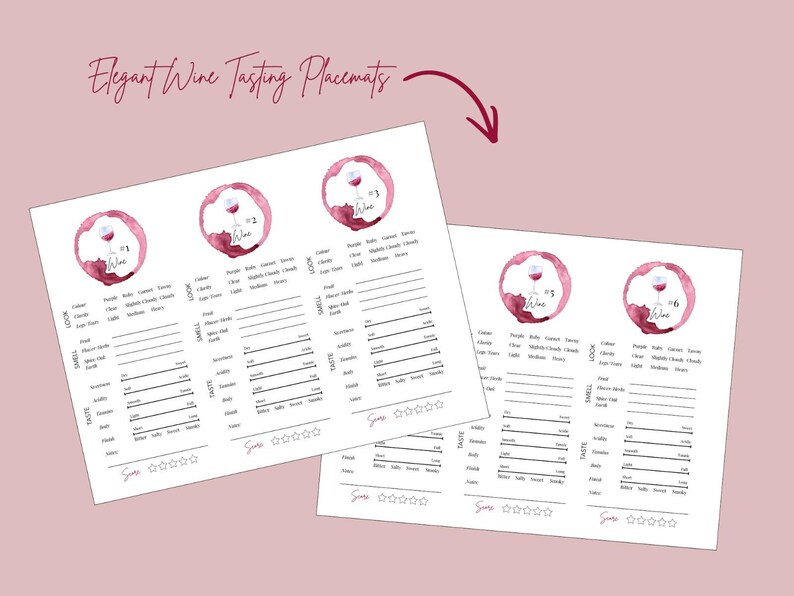 Red Wine Tasting Sheet Printable | Elegant Wine Tasting Placemat ...