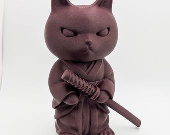 Samurai Cat Sculpture | Carbon Fiber PETG 3D Printed Cat Figurine | Japanese Cat Decor | Anime Gift | Cat Lover Gift