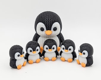 Mini Penguin Figurines | 3D Printed Knit-Style Penguin Set | Winter Desk Decor | Penguin Lover Gift | Party Favor | Animal Lover Gift