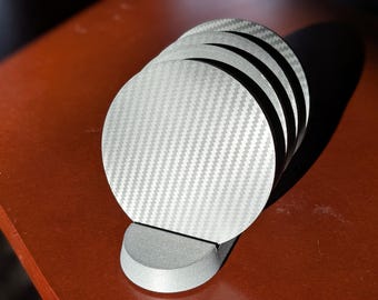 Carbon Fiber Style Coasters with Display Stand | Modern Desk Decor Accessories | PETG-CF
