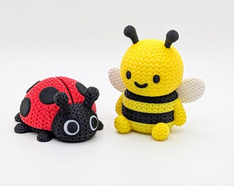 Garden Duo Bundle | Ladybug and Bumble Bee Figurine Set | 3D Printed Knit-Style | Cute Desk Decor | Garden Lover Gift | Nursery Decor