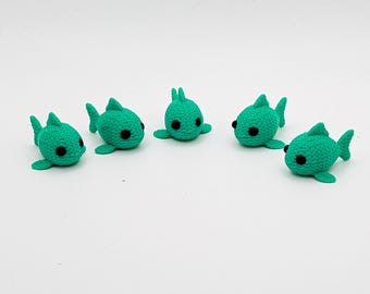Mini Fish Green 5, 10, or 20 Pack | Tiny Knit-Style Fish Figurines | Aquarium Decor | Cake Toppers | Tiered Tray Decor | Fish Lover Gift