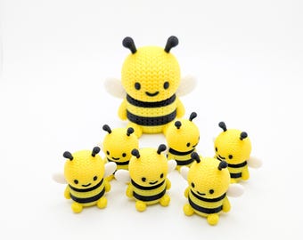 Mini Bumble Bee 6, 12, or 24 Pack | Tiny Knit-Style Bee Figurines | Bee Party Favors | Cake Toppers | Tiered Tray Decor | Bee Lover Gift