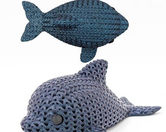 Dolphin Figurine | Silk Shimmer 3D Printed Knit-Style Dolphin | Iridescent Ocean Decor | Dolphin Lover Gift | Desk Shelf Decor | Sea Animal