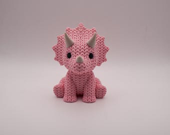 Triceratops Figurine | Pink Knit-Style Desk Pet