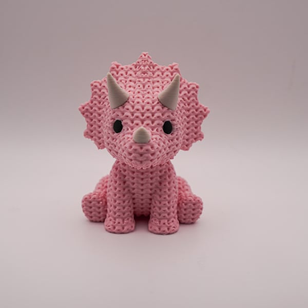 Triceratops Figurine | Pink Knit-Style Desk Pet