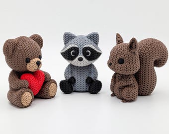 Woodland Friends Trio Figurines | Knit Style Bear Raccoon and Squirrel!