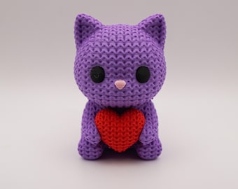 Valentine's Cat Figurine | Knit Style Valentine's Decor
