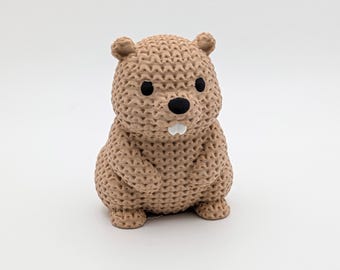 Beaver Figurine | 3D Printed Knit-Style Beaver | Cute Desk Decor | Woodland Nursery Decor | Animal Lover Gift | Nature Lover Gift