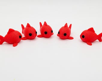 Mini Fish Red 5, 10, or 20 Pack | Tiny Knit-Style Fish Figurines | Aquarium Decor | Cake Toppers | Tiered Tray Decor | Fish Lover Gift