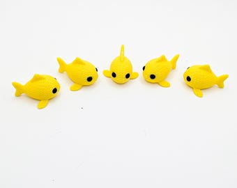 Mini Fish Yellow 5, 10, or 20 Pack | Tiny Knit-Style Fish Figurines | Aquarium Decor | Cake Toppers | Tiered Tray Decor | Fish Lover Gift