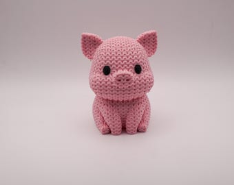 Pink Pig Figurine | Knit Style Desk Pet