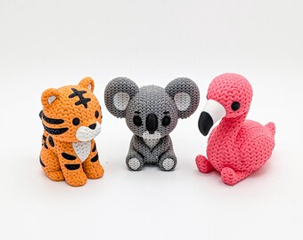 Exotic Zoo Trio Figurines | Knit Style Tiger Koala and Flamingo!