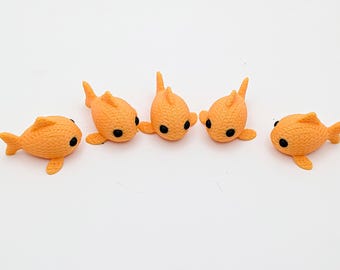 Mini Fish Orange 5, 10, or 20 Pack | Tiny Knit-Style Fish Figurines | Aquarium Decor | Cake Toppers | Tiered Tray Decor | Fish Lover Gift