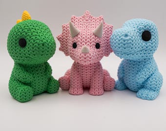 Dinosaur Trio Figurines | Knit Style Stegosaurus Triceratops and T-Rex!
