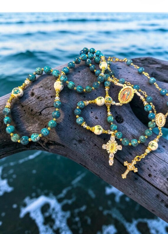 Blue Apatite stone Rosary with Matching Mini