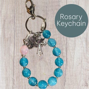 Prayer Keychain pocket Purse Rosary blue & pink one decade
