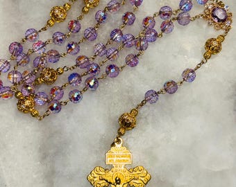 Purple AB glass and gold colored Rosary