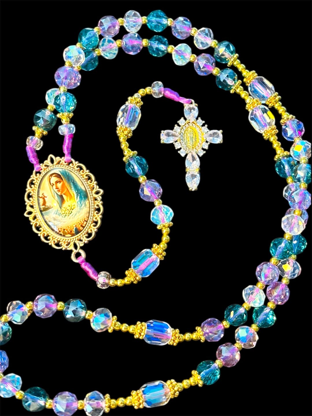 Our Lady Star of the Sea Ocean Colors Glass Rosary Catholic Prayer - Etsy