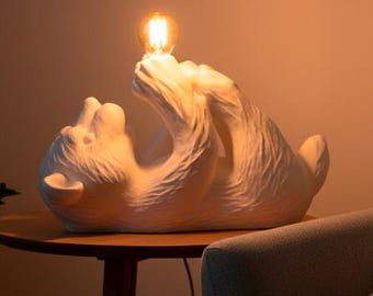 Bear Table Lamp – 3D Printed Sculptural Accent Light, Polar Bear Gift, Bedside Decor
