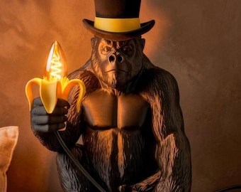 Gorilla Table Lamp – Animal Desk Lamp, 3D Printed Sculptural Lighting