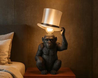 Affe Tischlampe mit Zylinder - Skulpturale Tier Schreibtischlampe, 3D gedruckte Beleuchtung