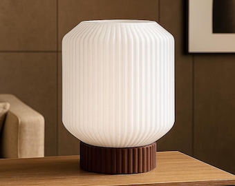 Ribbed Globe Table Lamp – 3D Printed, Modern Bedside Light
