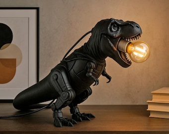 T-Rex Table Lamp – Sculptural Dinosaur Lamp, 3D Printed Designer Lighting, Modern Desk & Shelf Decor