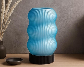 3D Printed Turquoise Table Lamp – Modern Ribbed Accent Light