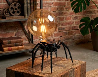 Spider Table Lamp - Gothic Arachnid Desk Light, 3D Printed Halloween Decor